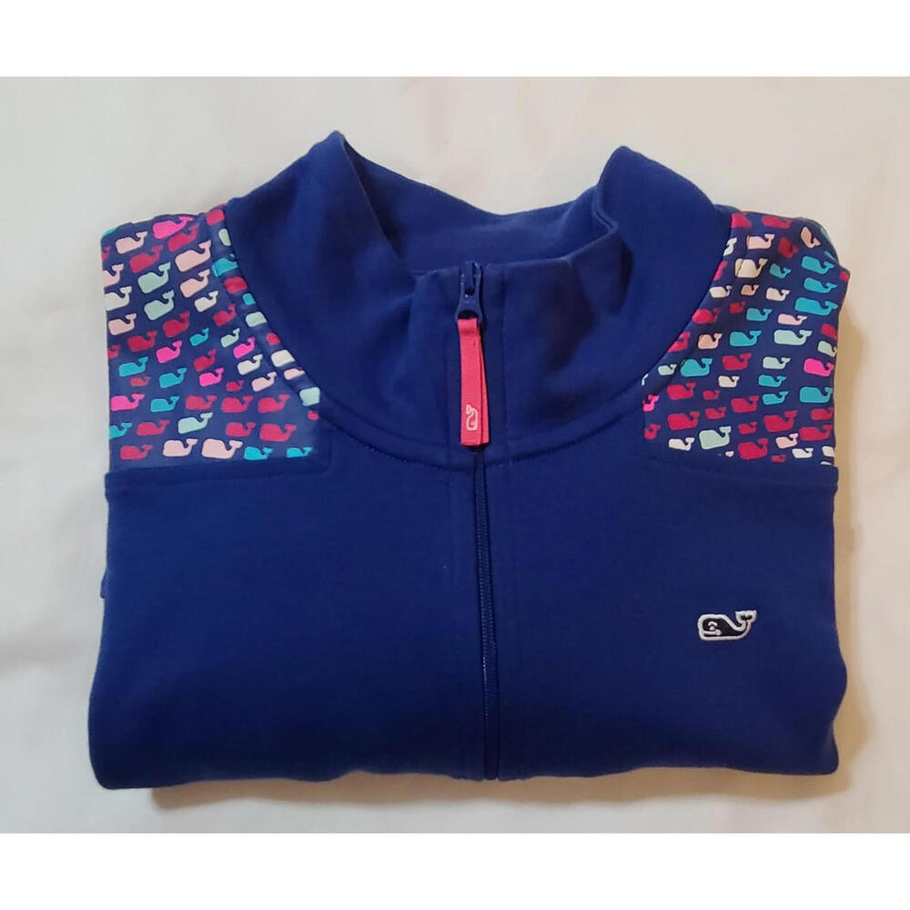 Vineyard Vines Royal Blue Whale Logo Shirt Zip Neck Pullover Women's Size Large - Picture 4 of 10